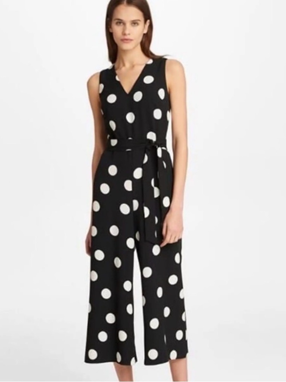 Karl Lagerfeld Paris Black and White Sleeveless Wide-Leg Jumpsuit